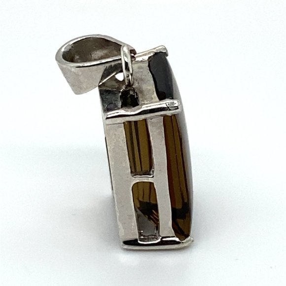 Smoky Quartz 12.17ct Rhodium Finish Solid 925 Sterling Silver Pendant - Picture 5 of 7